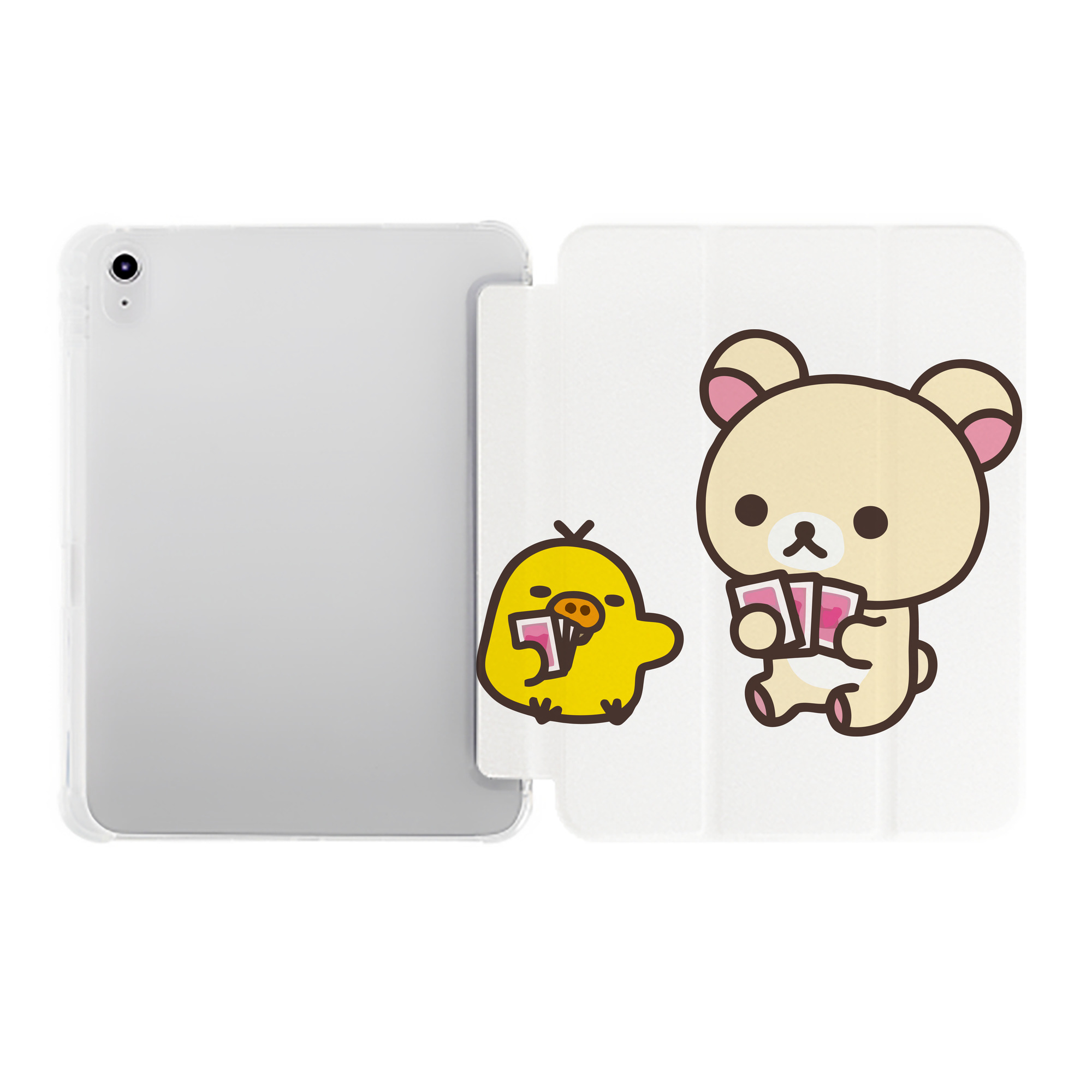 （画像用） リラックマ リラックマ キイロイトリ Rilakkuma Korilakkuma Kiiroitori IPad ケース ペン収納付き 三つ折りスタンド PUレザー×シリコン 対応機種9.5/10.5/10.9インチ